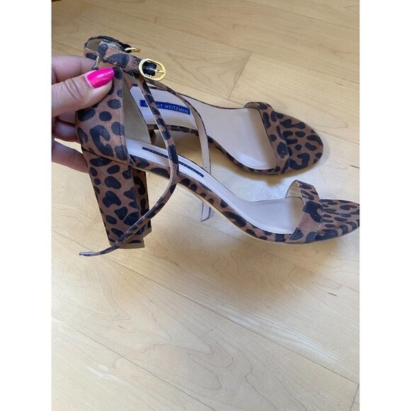 STUART Weitzman BNWT "Nearly Nude" Ankle Strap Suede Animal Print Women NEW - Picture 8 of 9